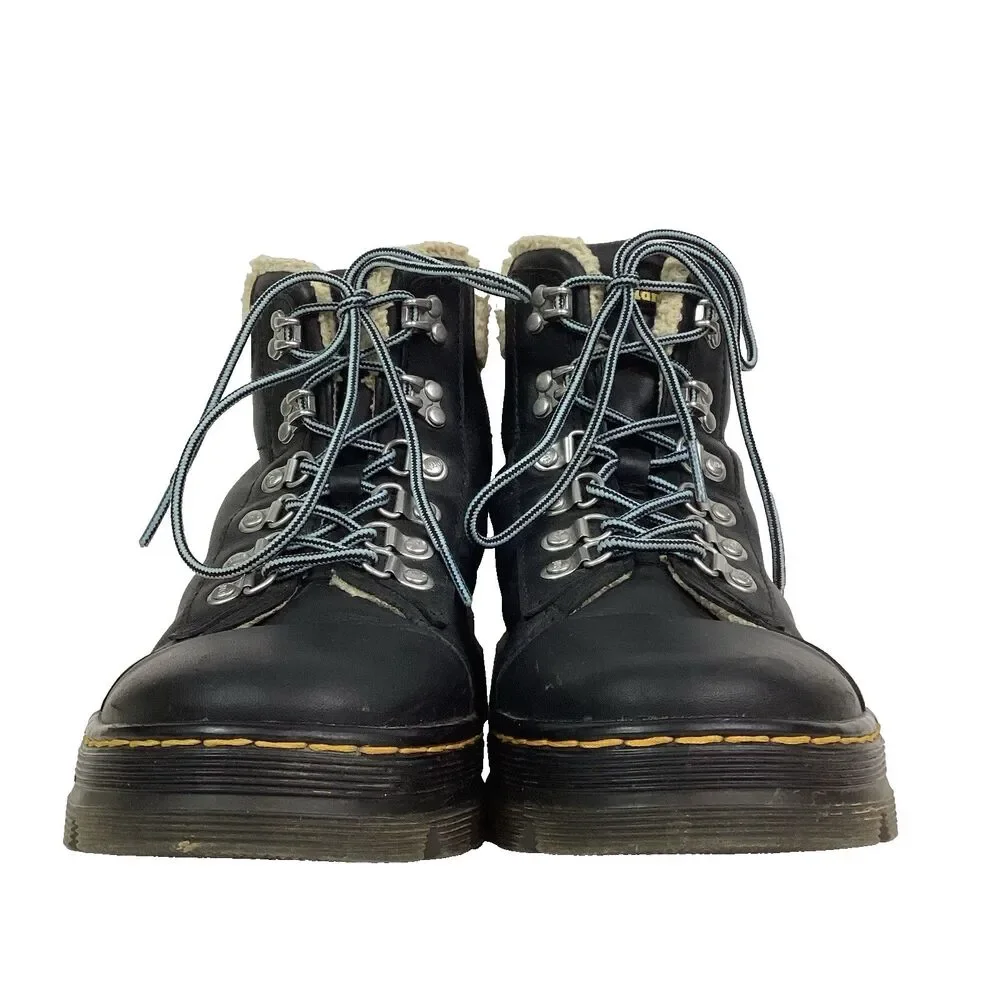 Dr Martens Combs Leather Boots Women's Sz 7 Black Y2K Sherpa Lined LA004